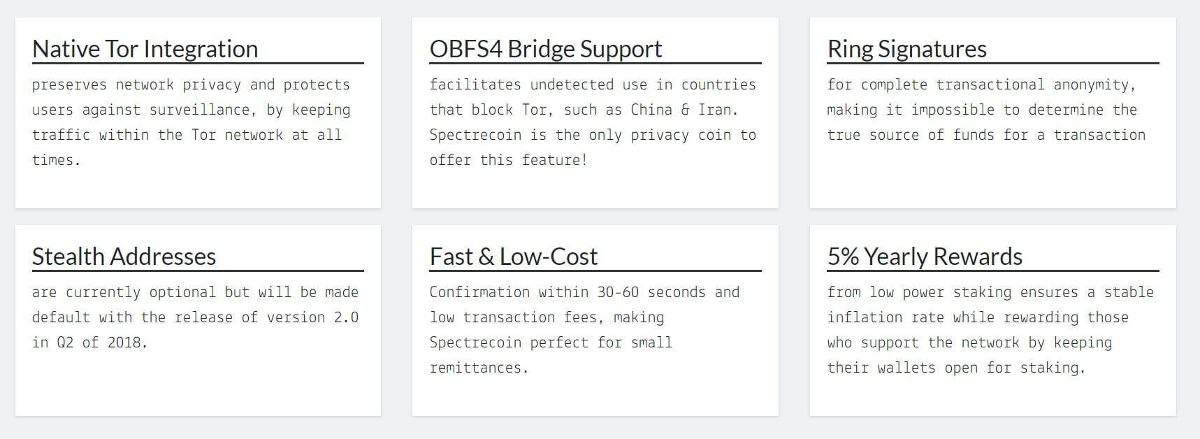 Spectercoin Features