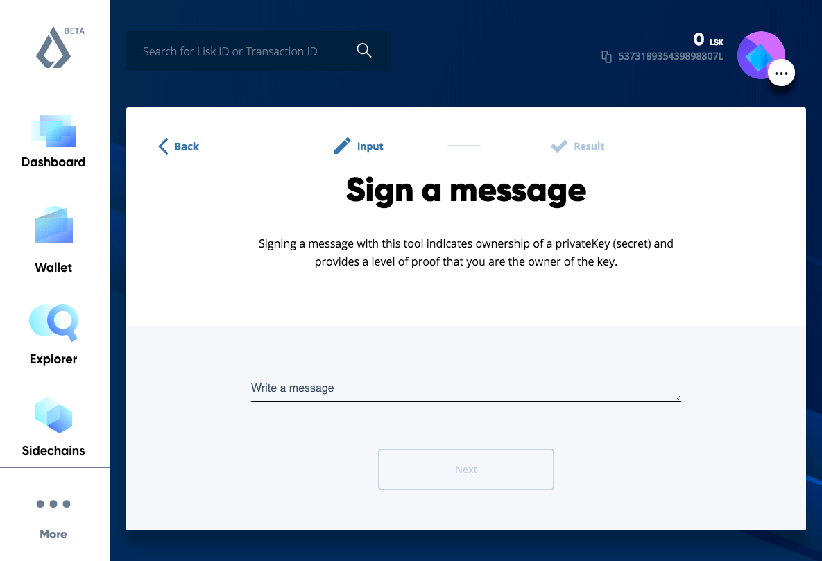 Lisk Hub interface